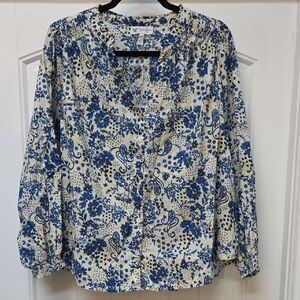 Jessica Simpson Blue/Cream Floral Blouse - Sz 2x